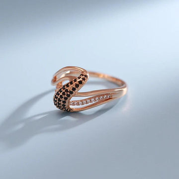 Vintage Style Unusual Geometric Filled 14K Rose Gold With Black AAA+ Zircon Fashion Elegant  Rings - Fine Jewellery